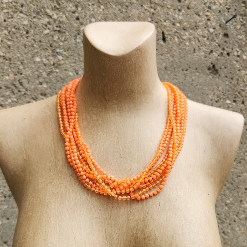 Vintage Vibrant Orange Multi-Strand Necklace